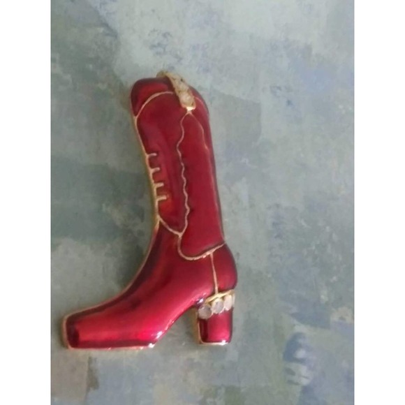 Vintage Red & Gold Bling Cowgirl Boot Brooch (jb2) - Picture 2 of 3